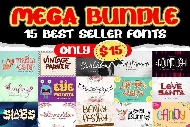 Mega Bundle - 15 Best Seller Fonts Font Download