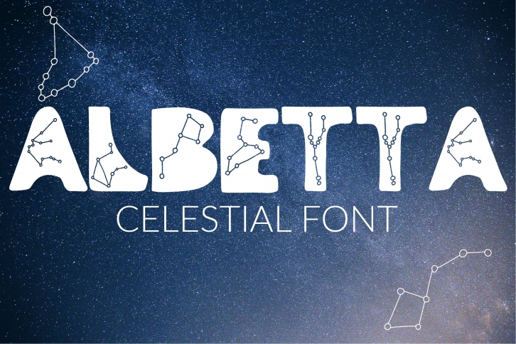 Albetta. Celestial Font with stars constellations. Handdrawn Font Download