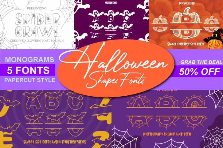 5 Halloween Fonts, Shapes and Monogram Style Pack Font Download