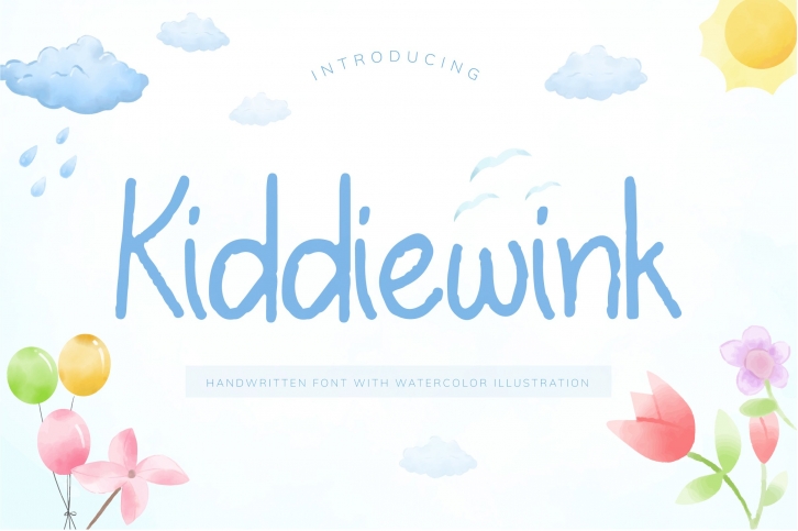 Kiddiewink Handwritten Font with Watercolor Illustration Font Download