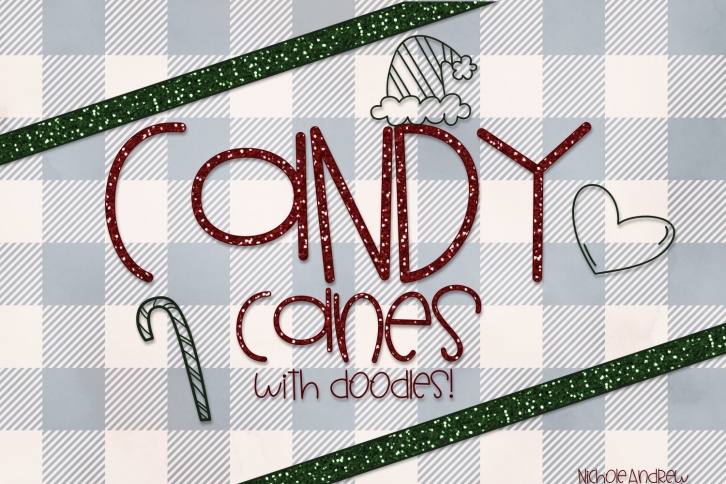 Candy Canes - A Font With Christmas Doodles! Font Download