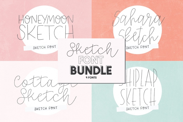 SKETCH FONT BUNDLE - 4 Single Line Fonts Font Download