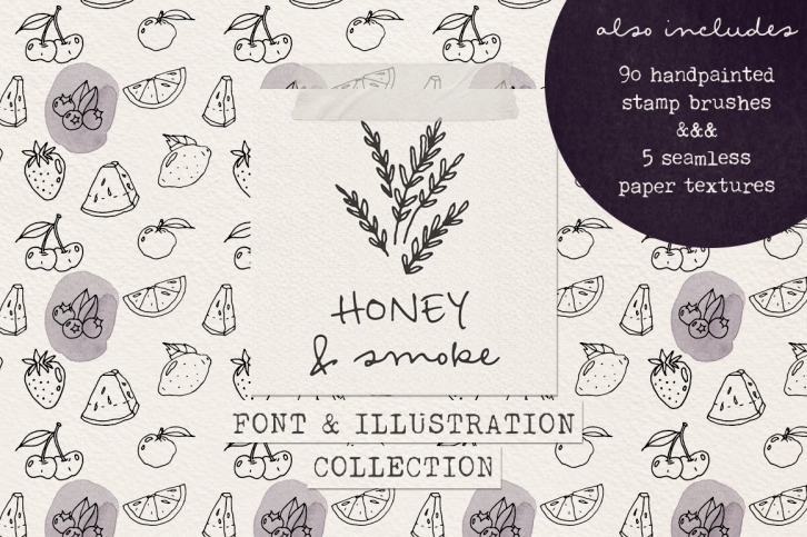 Honey and Smoke font and illustration collection Font Download
