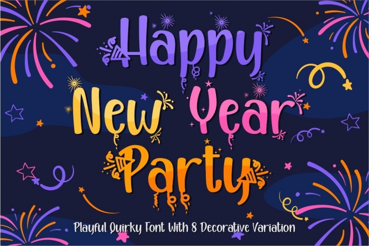 Happy New Year Party - Quirky with 8 Variation Font Font Download