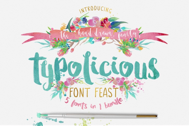 Typolicious Font Bundle - Third Storey - 5 Fonts in one bundle - Brush, script, Bold, Hand drawn Font Download