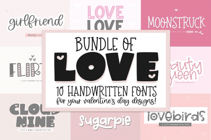 Font Bundle of Love - Valentines Day Fonts Font Download