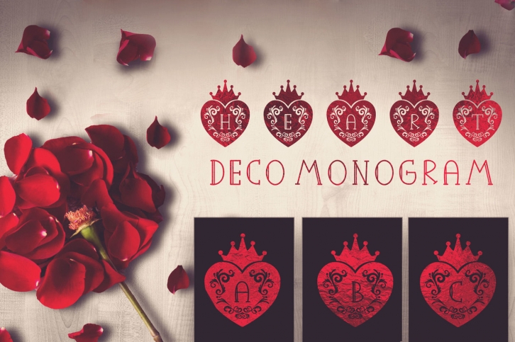 Heart Deco Monogram, valentine monogram for crafter Font Download