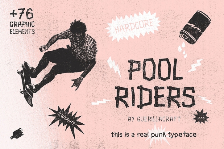 Pool Riders + 76 Graphic Elements Font Download