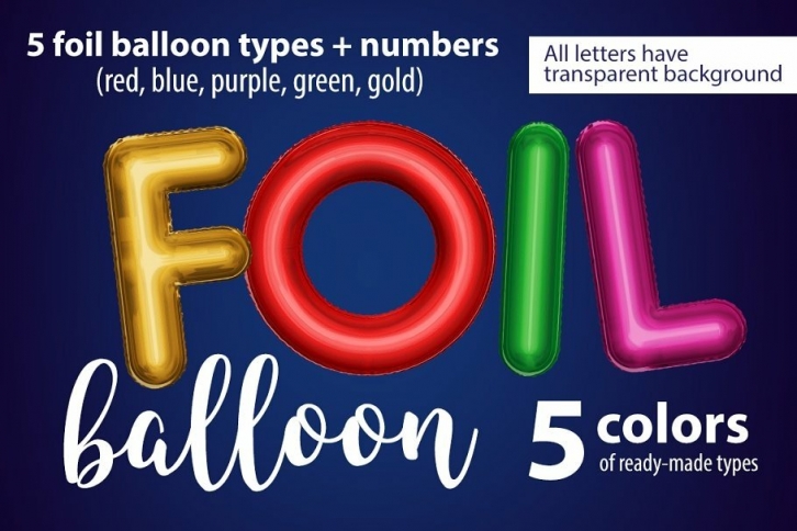 Foil balloon font. Balloon letters alphabet. 5 colours Font Download