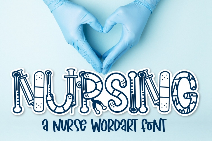 Nursing - A Fun Medical Word Art Font with Clipart Font Download