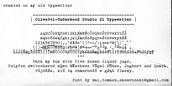 Olivetti-Underwood Studio 21 Typewriter Font Download