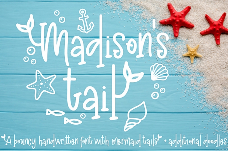 Madison's tail - A mermaid font plus nautical doodles Font Download