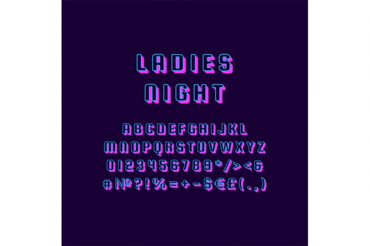 Ladies night vintage 3d vector alphabet set Font Download