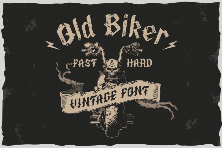 Old Biker. Gothic style vintage labe Font Download