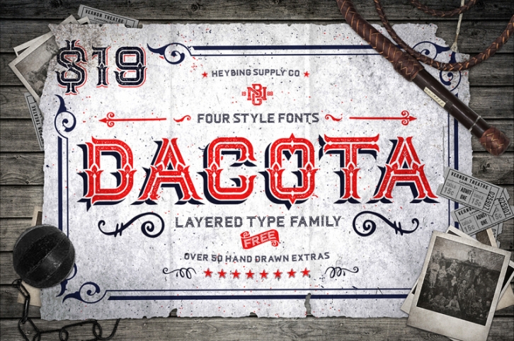 Dacota Layered Typeface + Extras Font Download