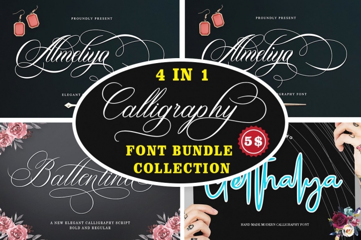 Calligraphy Collection Bundle. 4 IN 1 Font Download