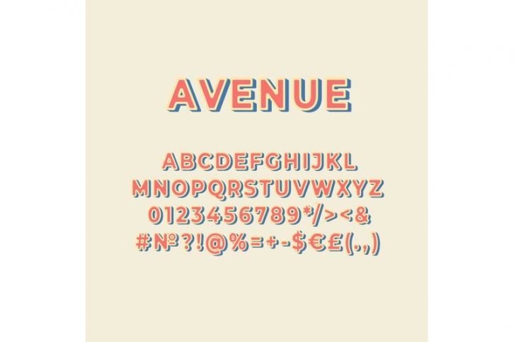 Avenue vintage 3d vector alphabet set Font Download