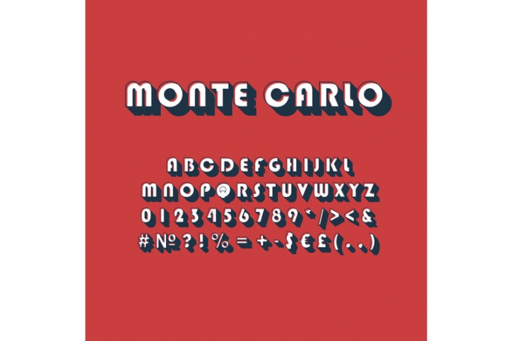 Monte Carlo vintage 3d vector alphabet set Font Download