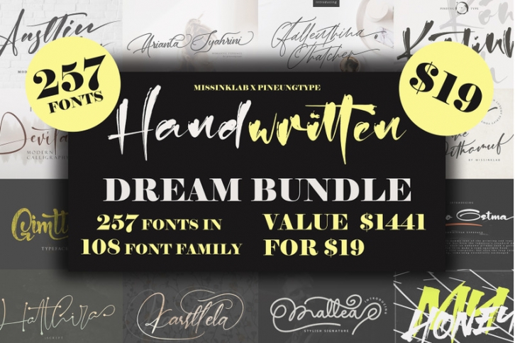 257 Handwritten Dream Bundle Fonts! Font Download