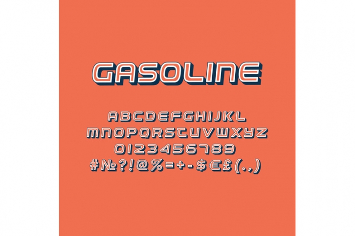 Gasoline vintage 3d vector alphabet set Font Download