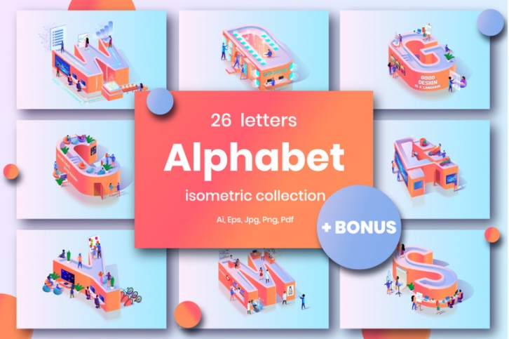 Red Alphabet Character Isometric Font Download