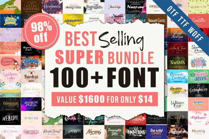 Best Selling 100 Plus s Super Bundle Font Download