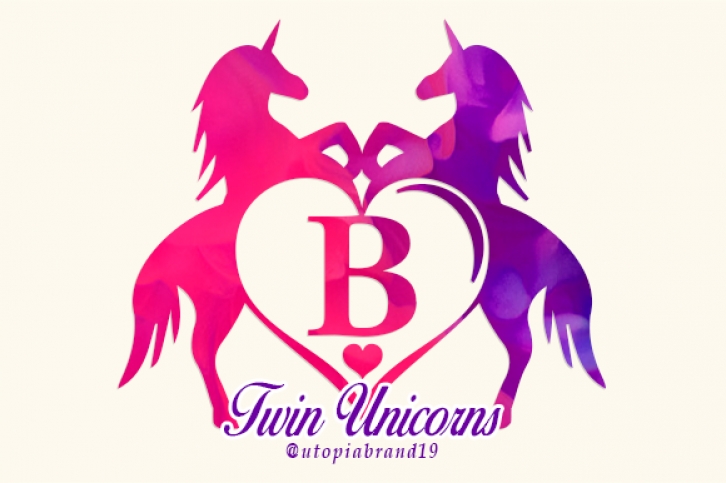 Twin Unicorns and Heart Monogram Font Download
