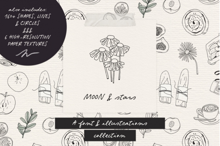 SALE! Moon And Stars font & illustrations Font Download