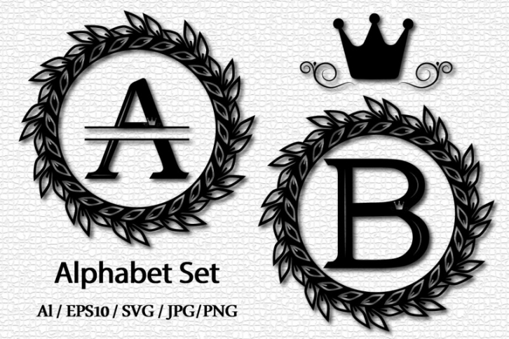 Set of the alphabet with a wreath of leaves Font Download