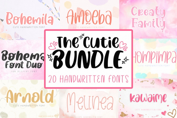 The Cutie Bundle, Cute Handwritten Font Bundle Font Download
