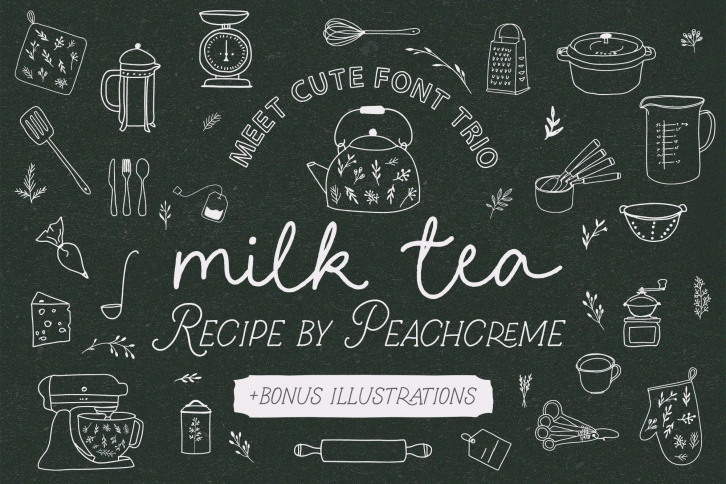 Milk Tea Recipe Trio BONUS ILLUSTRATIONS Font Download
