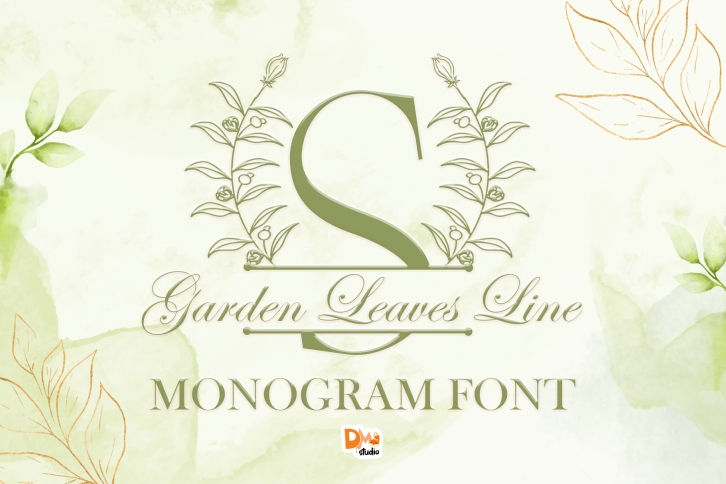 Garden Leaves Line Monogram Font Download