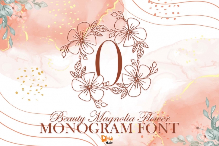 Beauty Magnolia Flower Monogram Font Download