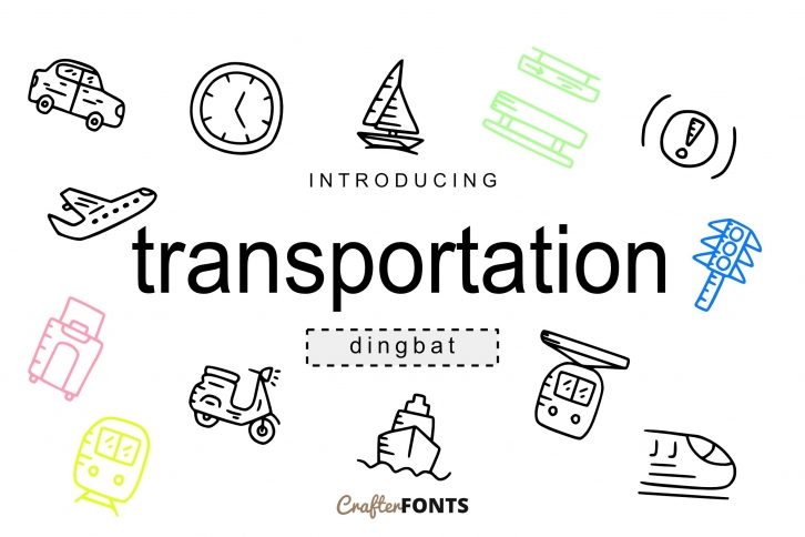 Transportation Doodle Dingbat Font Download