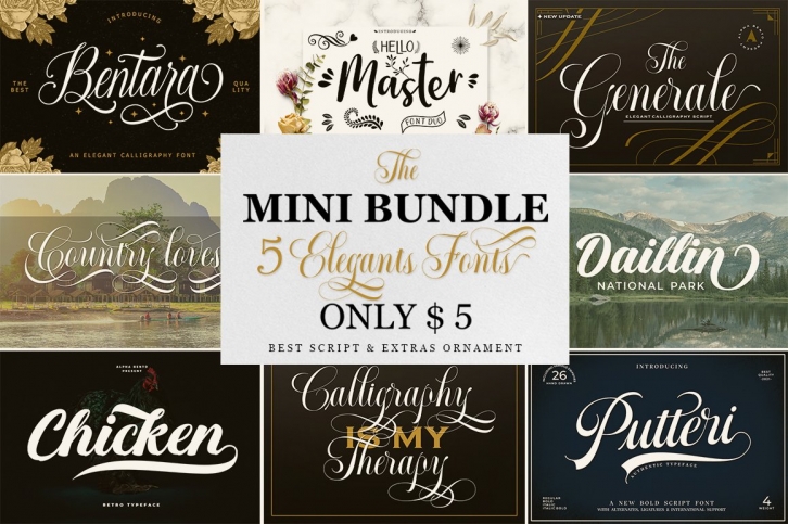 Mini Bundle 5 elegant s only $5 Font Download