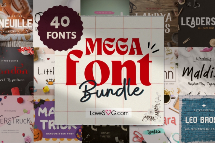 Mega Font Bundle | LoveSvg Font Download