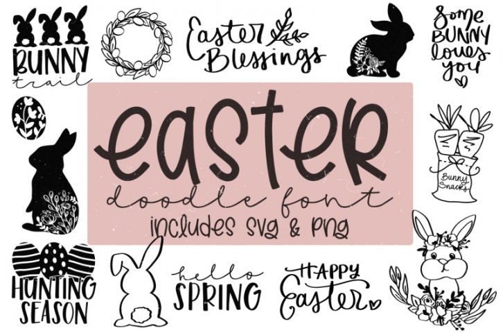 Easter Doodle Font | SVG Bundle | Crafting Font | Happy Easter | Bunny Font Download