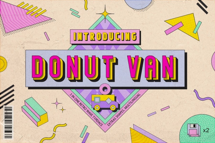 Donut Van - Trio Retro Wave Font Font Download