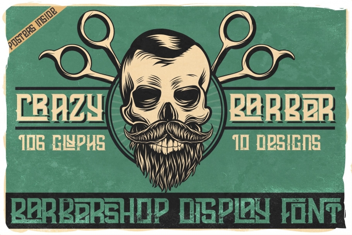 Crazy barber , 10 t-shirt designs and 2 posters Font Download