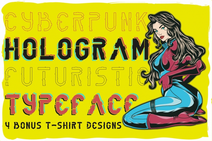 Hologram typeface with 4 bonus t-shirt designs Font Download