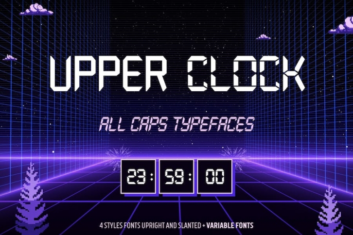 Upper Clock Digital All-cap Typeface Font Download