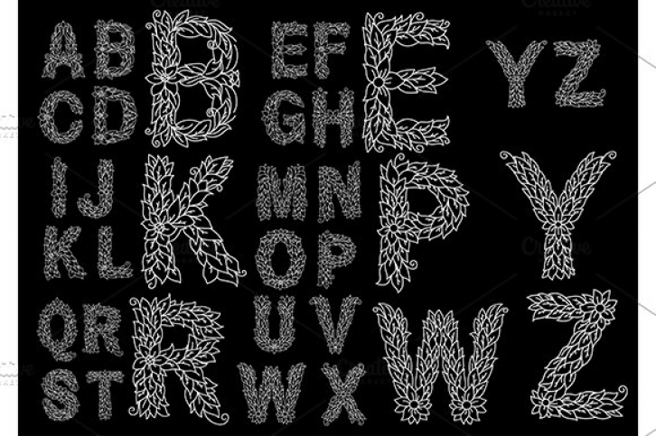 Floral alphabet with airy contoured Font Download