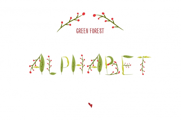 Green forest Alphabet. Vector font Font Download