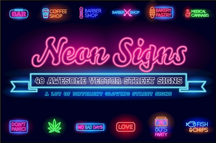 Awesome Street Neon Signs with Font Download