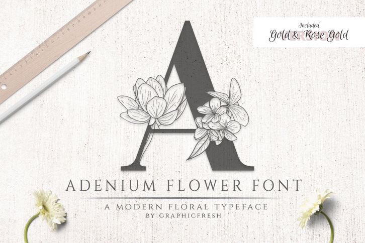 Adenium + Gold  Rose Gold Foil Font Download