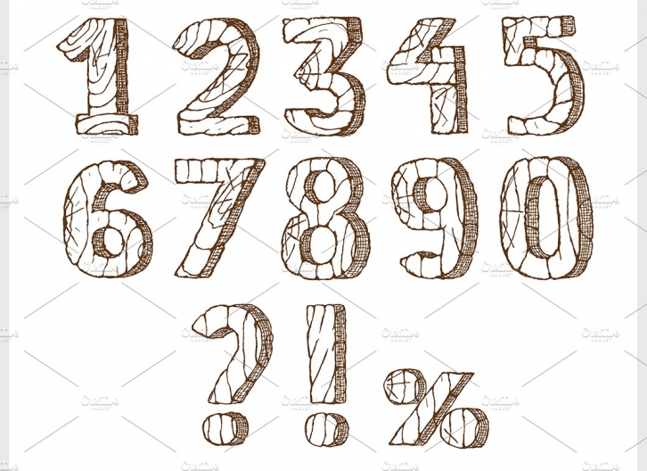 Wooden numbers set Font Download