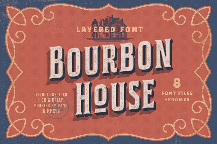 Bourbon House font + Vintage Frames Font Download