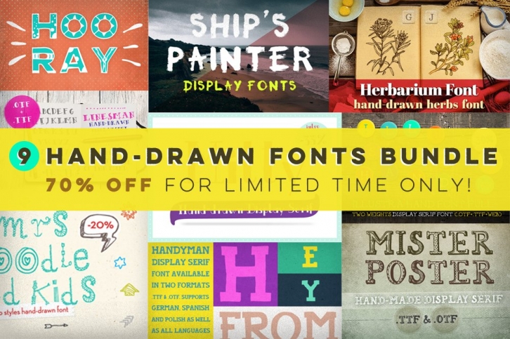 [-70%] 9 Hand-drawn Bundle Font Download