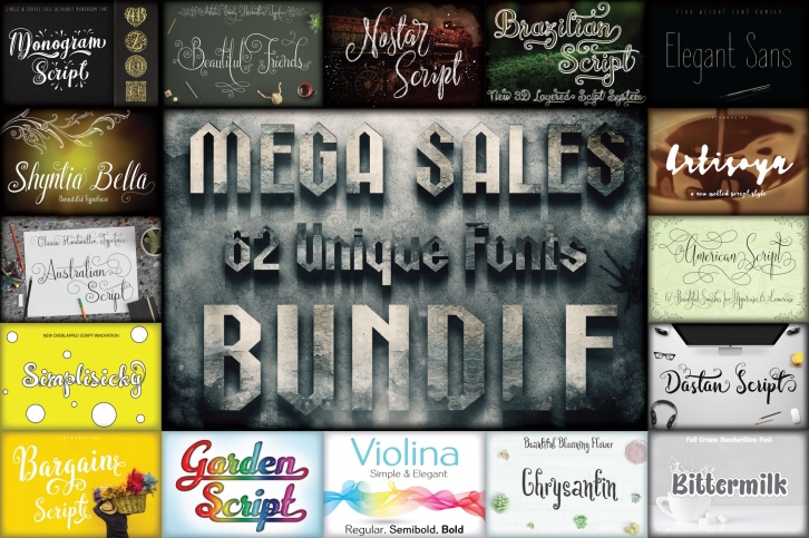 Mega Sales 62 Unique Bundle Font Download