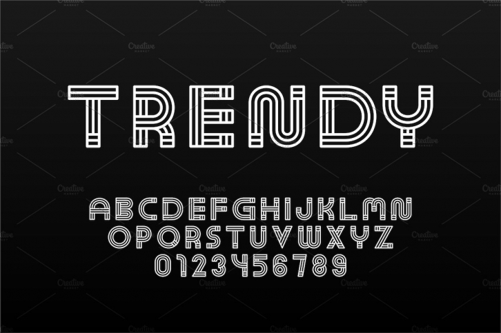 English trendy striped alphabet Font Download